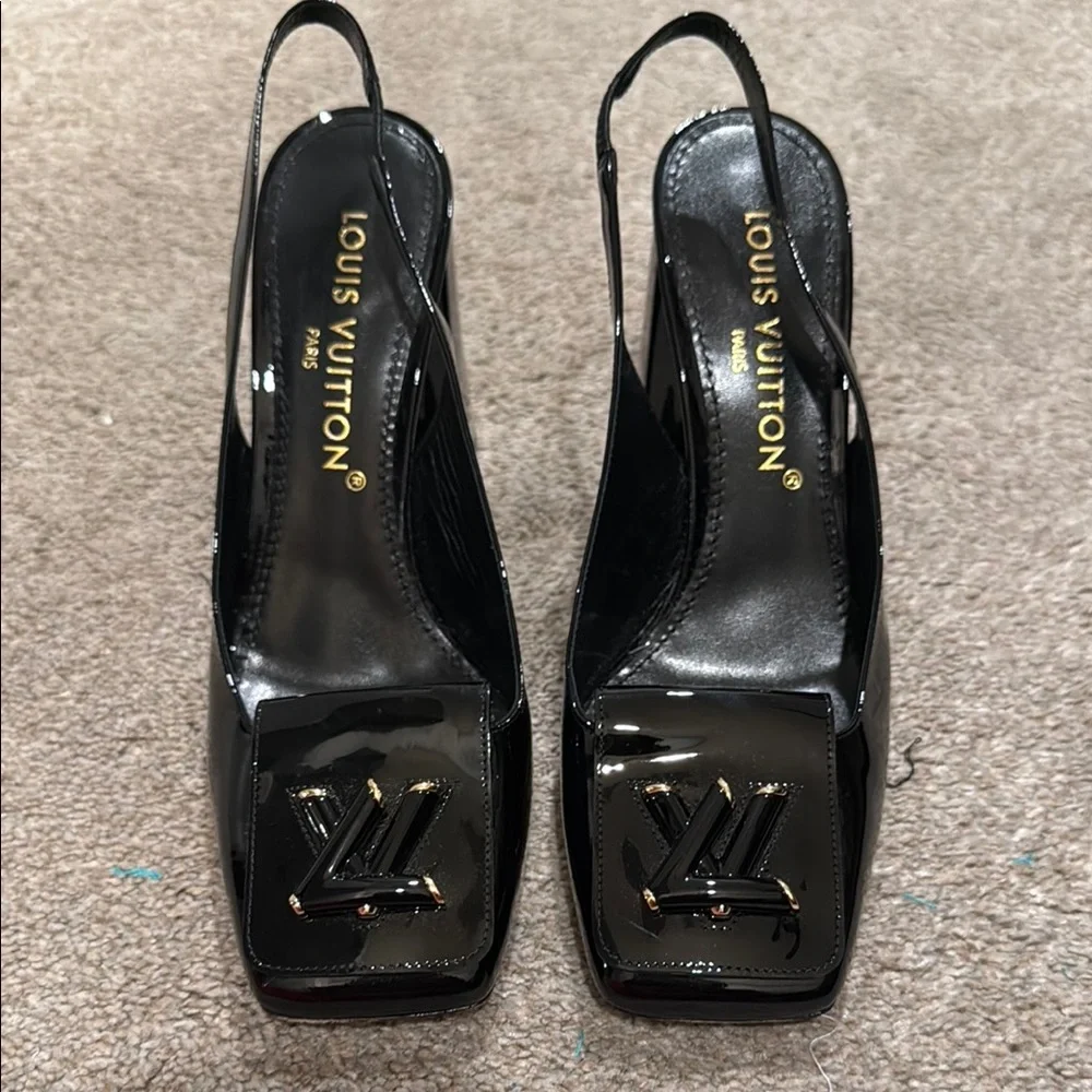 Louis Vuitton Black Heels with Square Toe and Embellishment - Worn 1 Time - Picture 1 of 12